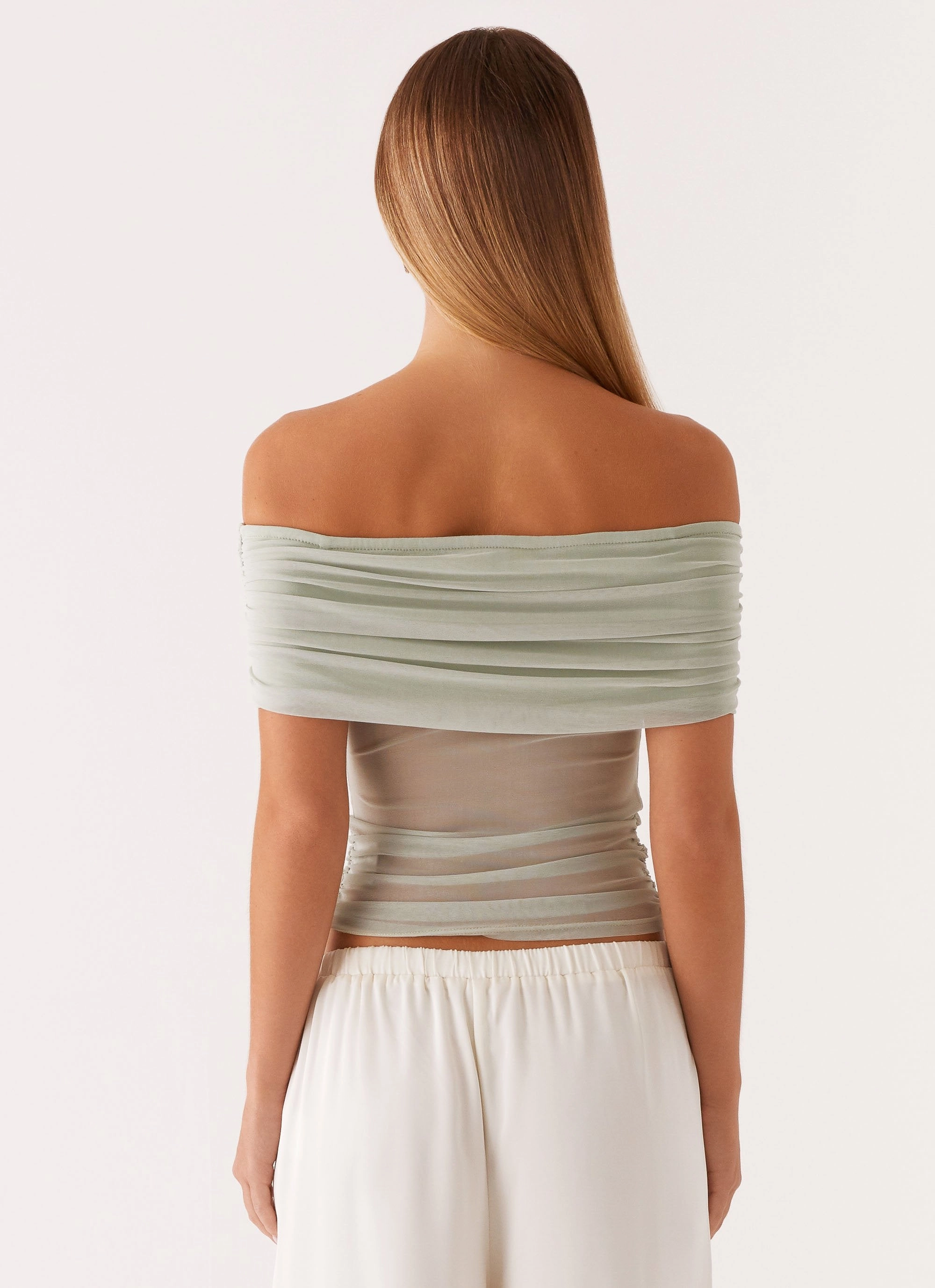 Nelly Off Shoulder Top - Pistachio Active Design FadeResistant Coating