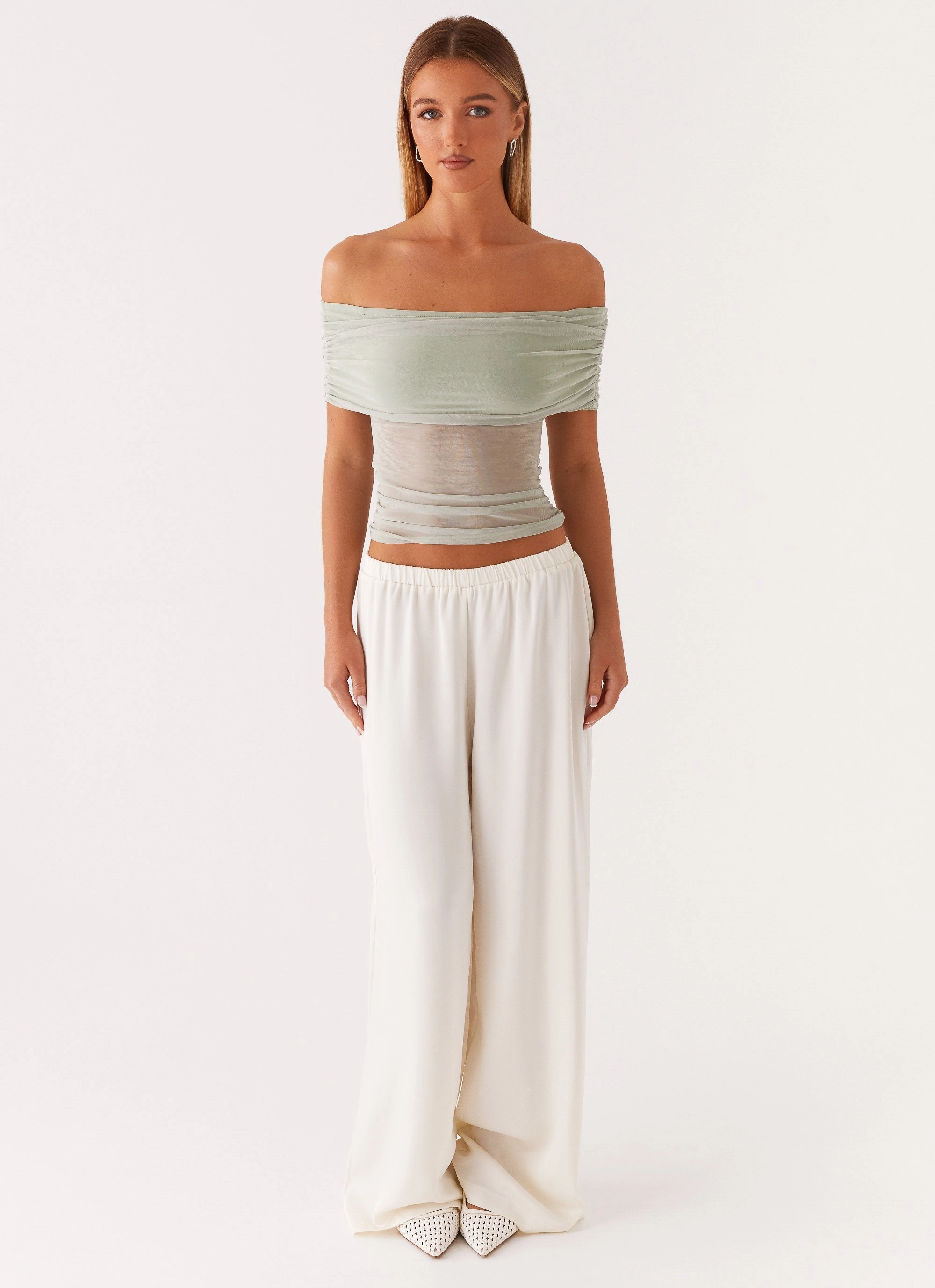 Flexible Material Nelly Off Shoulder Top - Pistachio