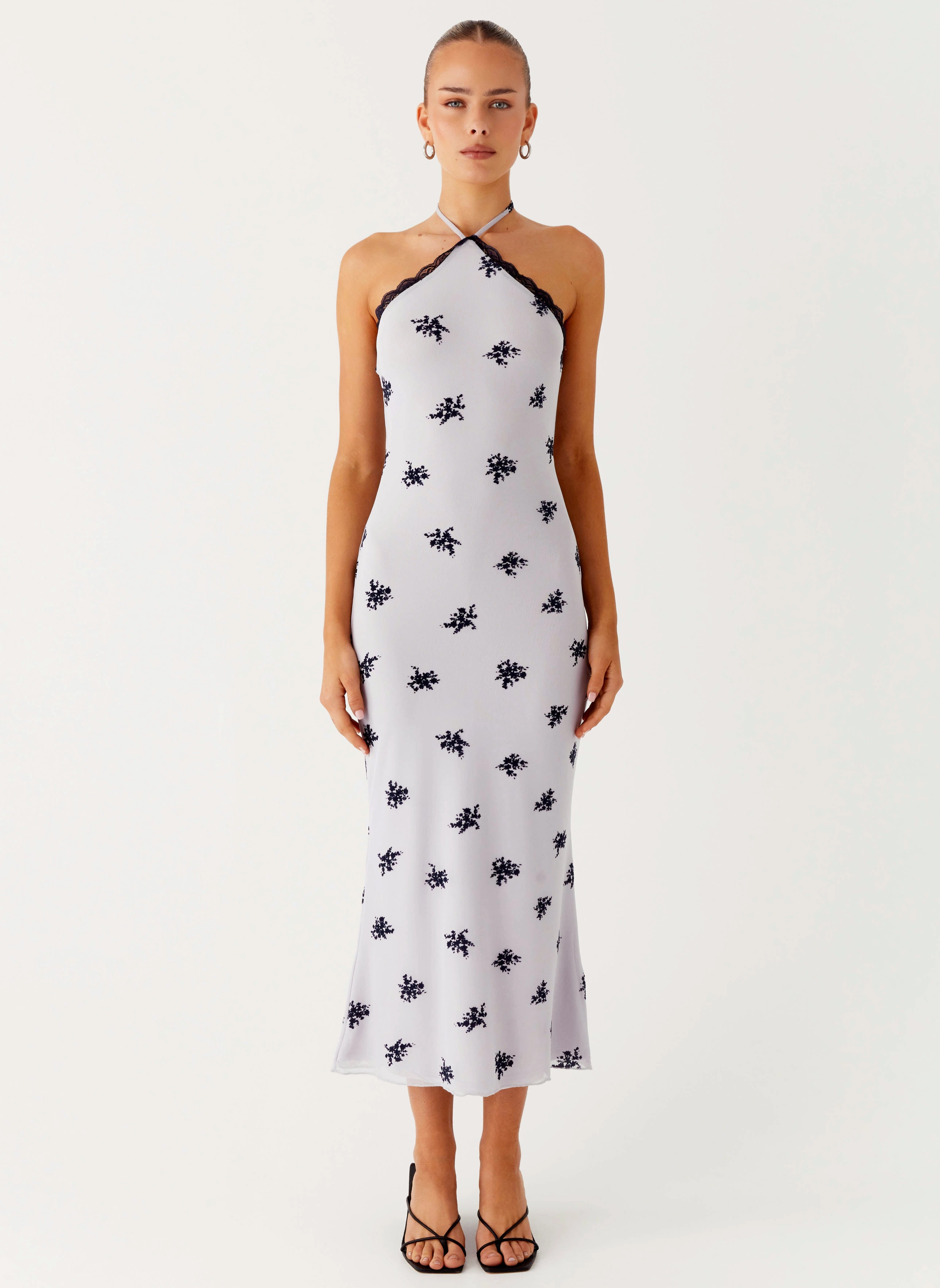 Smooth Curve Joyful Look Nestel Flock Halter Midi Dress - Lilac