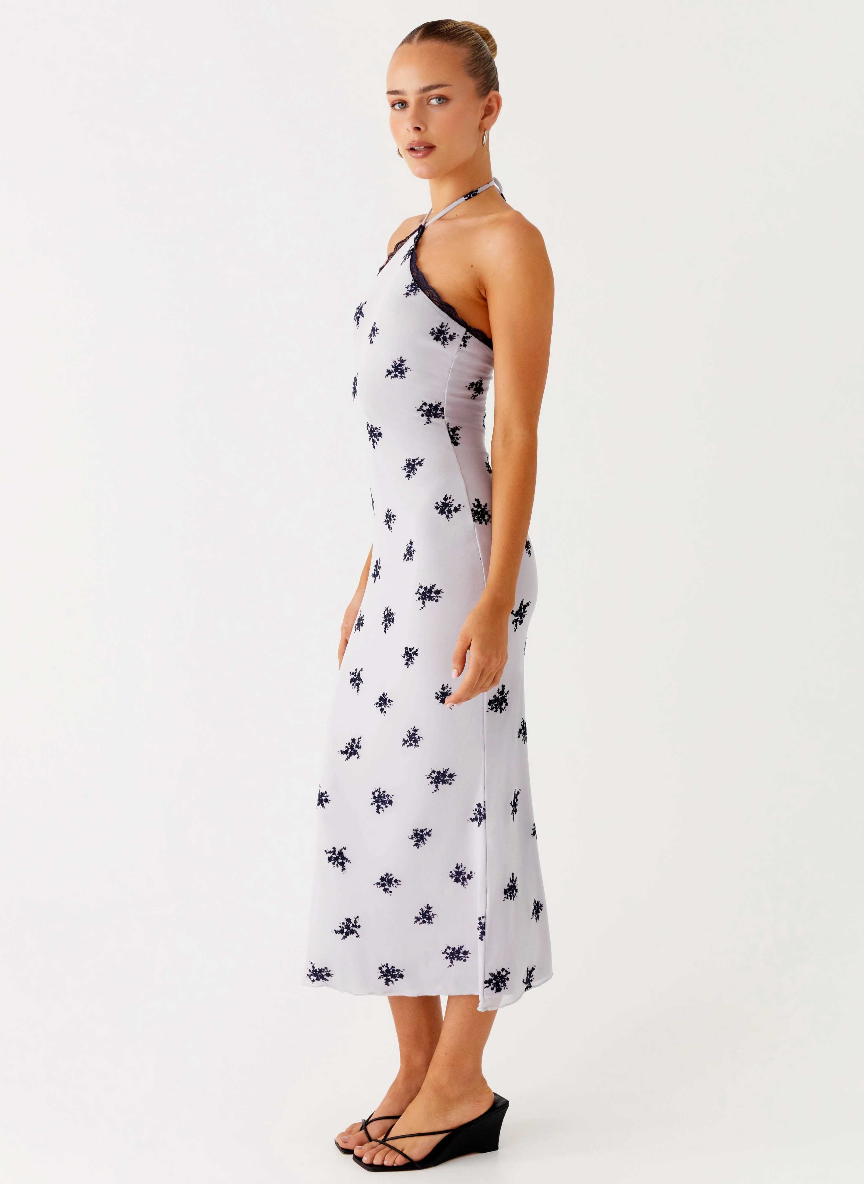 Perfect Comfort Wear Nestel Flock Halter Midi Dress - Lilac