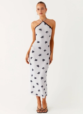 Puff-Sleeve museum visit Nestel Flock Halter Midi Dress - Lilac