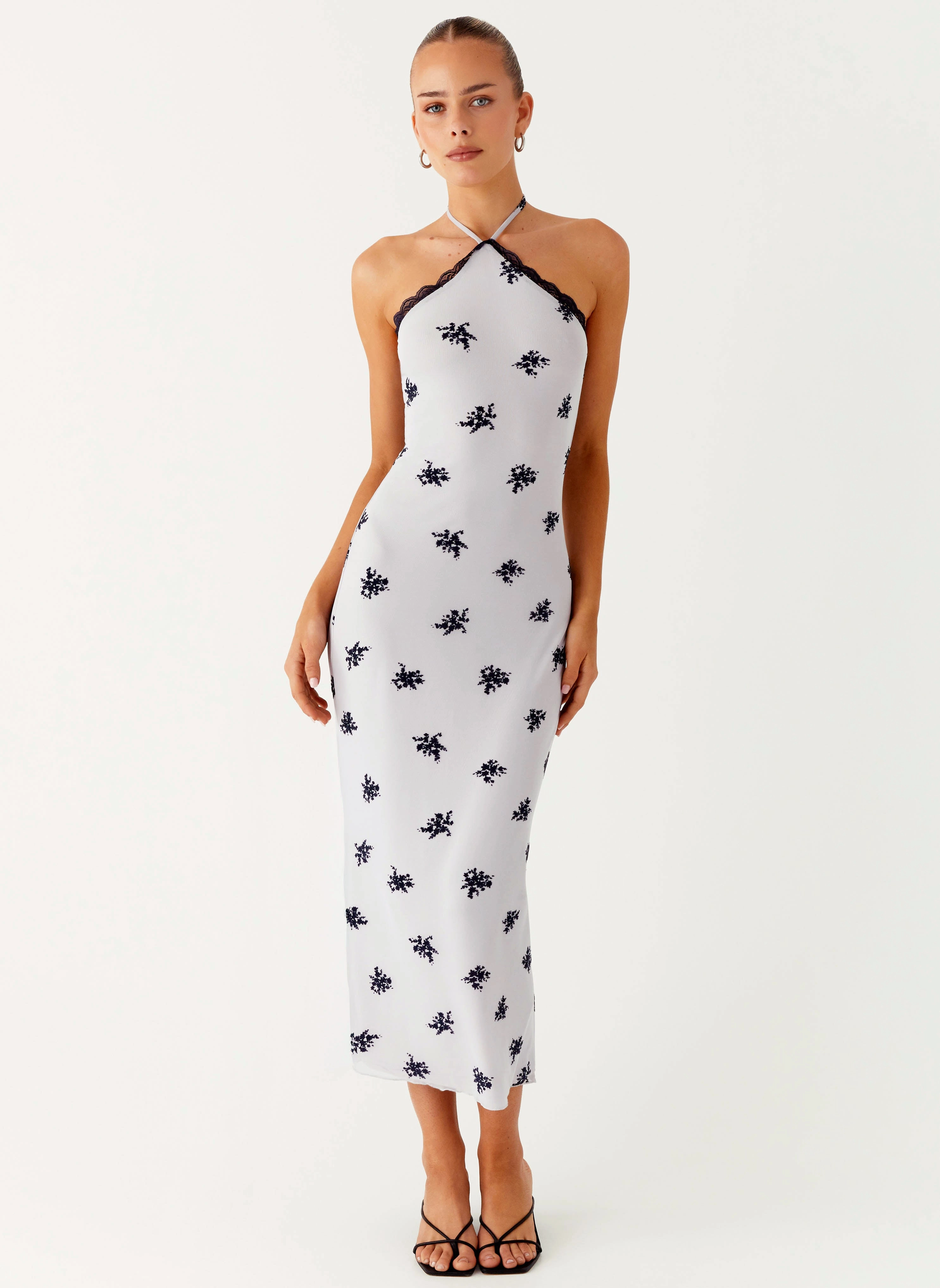 Puff-Sleeve museum visit Nestel Flock Halter Midi Dress - Lilac