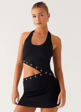 Elegant Waist Vibrant Colors Riot Mini Dress - Black