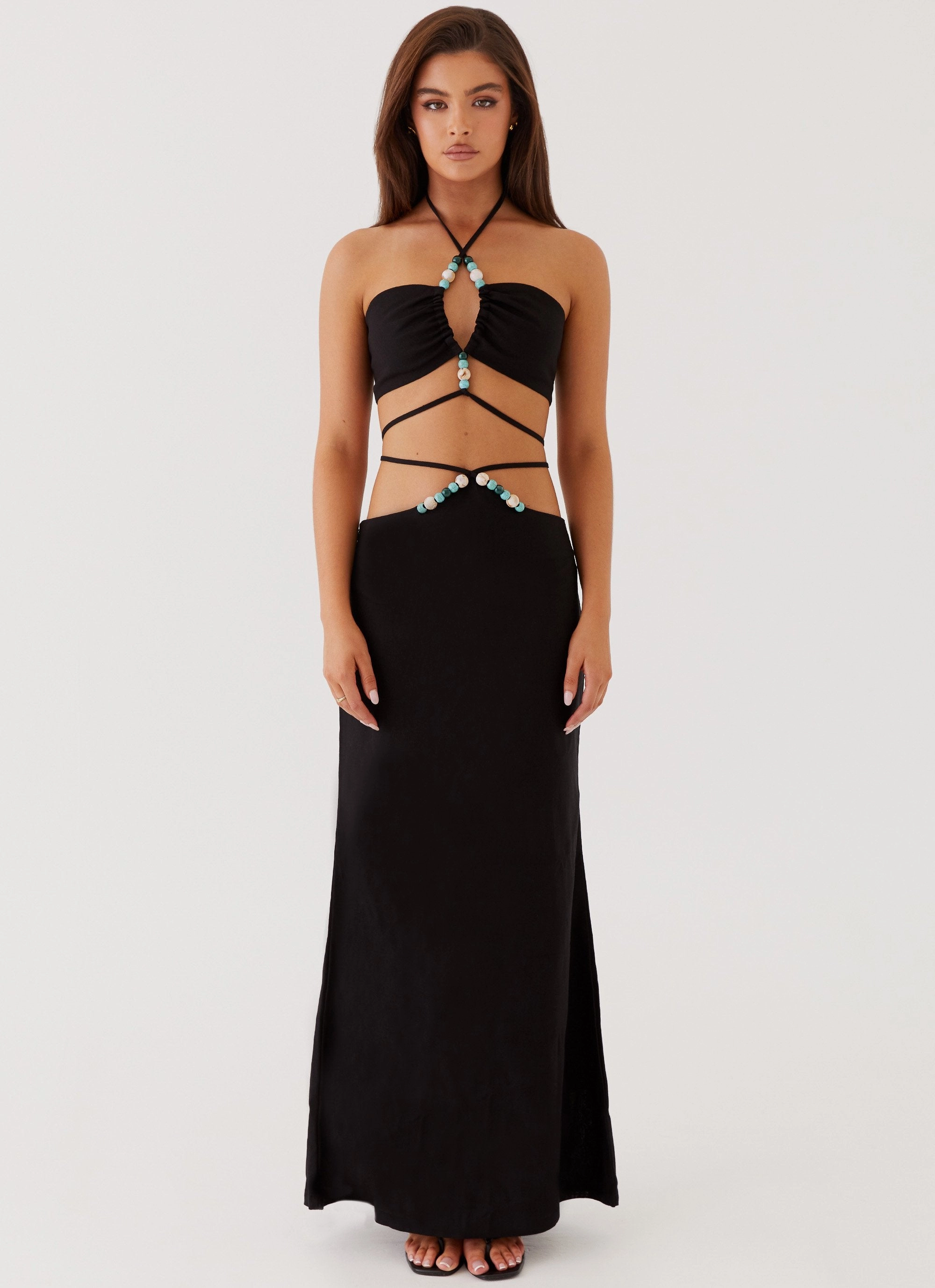 Warm Fabric EcoCertified Material Neveah Beaded Halter Top - Black