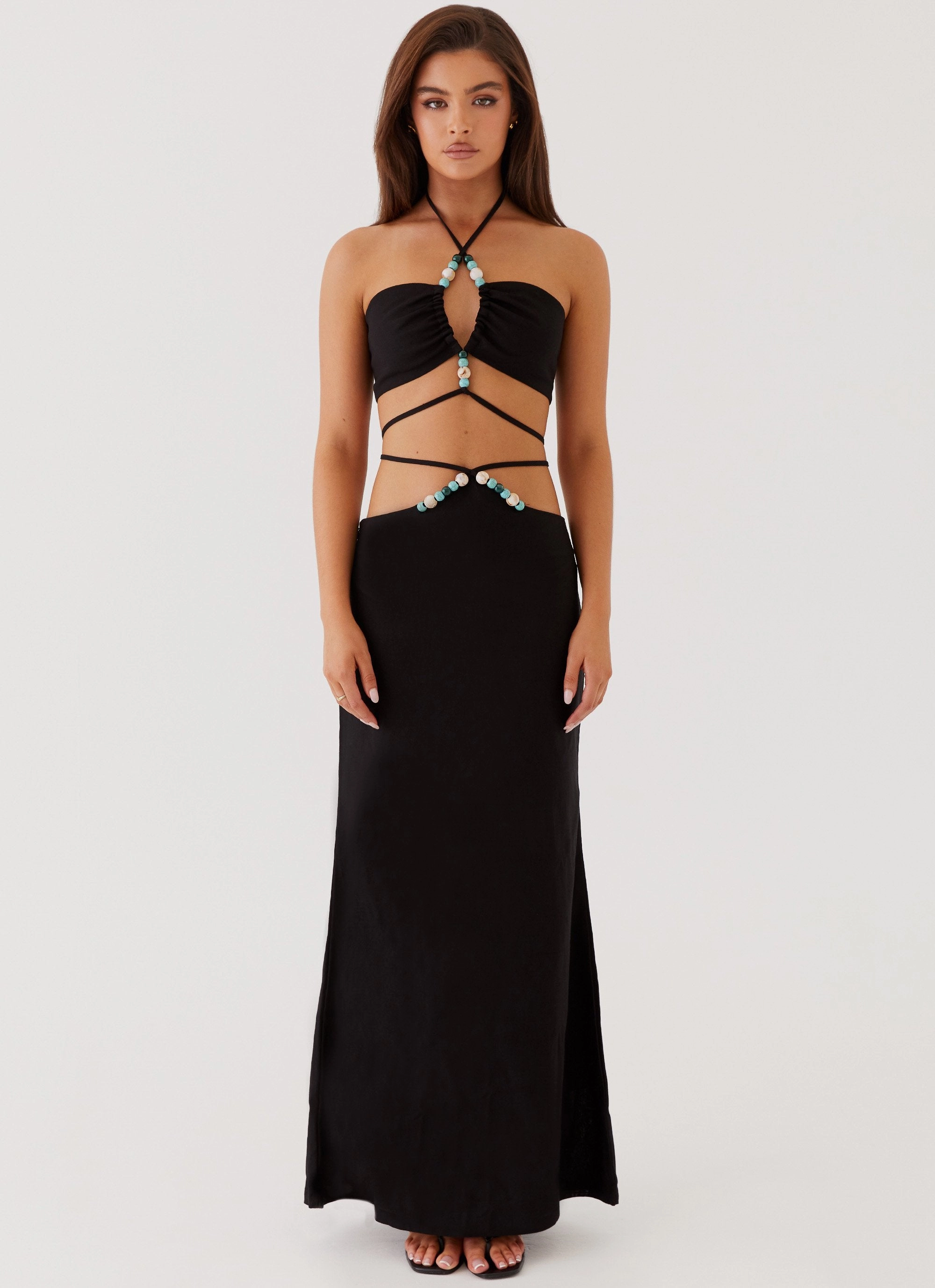 Neveah Beaded Maxi Skirt - Black Belt loops