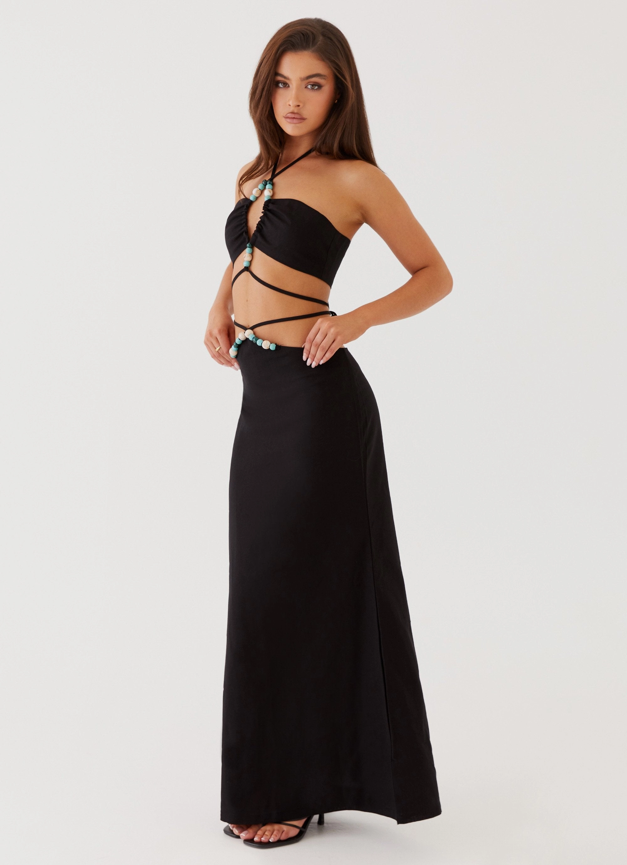 Neveah Beaded Maxi Skirt - Black Thermal regulation Simple and Cozy