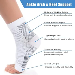 New 1 Pair Neuropathy Socks, Ankle Compression Socks for Women Men, Soothe Relief Compression Socks for Plantar Fasciitis  White S/M, Fits Women 4-7, Men 3-6