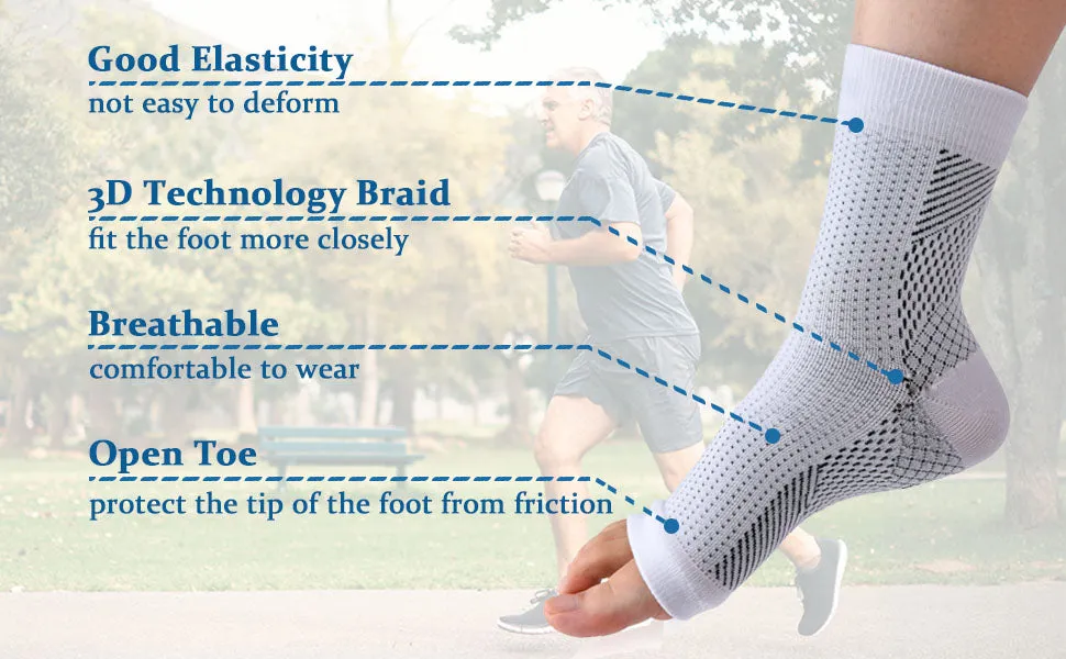 New 1 Pair Neuropathy Socks, Ankle Compression Socks for Women Men, Soothe Relief Compression Socks for Plantar Fasciitis  White S/M, Fits Women 4-7, Men 3-6
