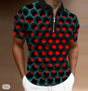 NEW Men's Polo Shirt Golf Shirt Optical Illusion Turndown Red Blue Purple Orange Green 3D Print Outdoor Street Short Sleeves Zipper Print Clothing Apparel Fashion Designer Casual Breathable, Sz 3XL, Retails $73