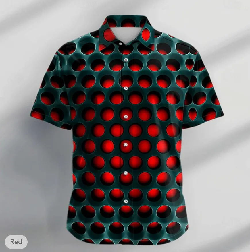 NEW Men's Polo Shirt Golf Shirt Optical Illusion Turndown Red Blue Purple Orange Green 3D Print Outdoor Street Short Sleeves Zipper Print Clothing Apparel Fashion Designer Casual Breathable, Sz 3XL, Retails $73