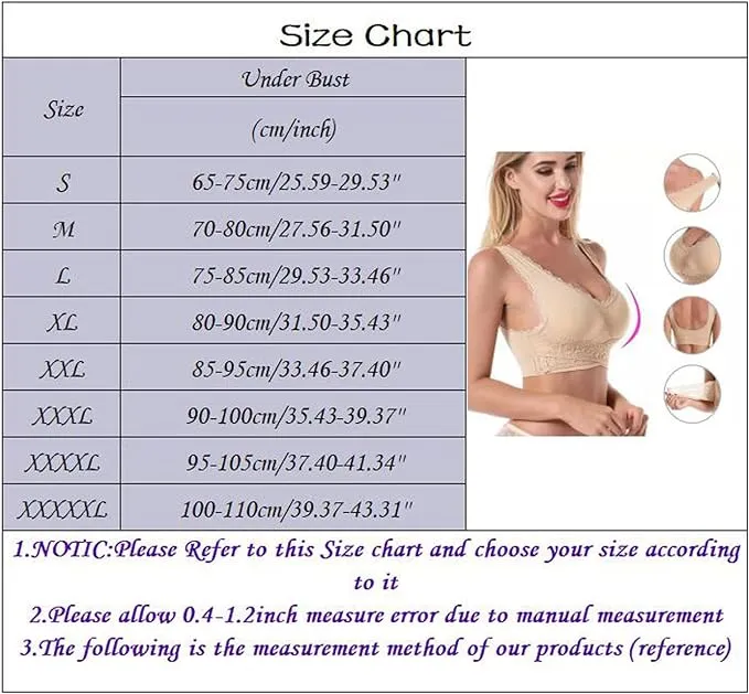 New Women Comfort Wireless Lace Lift Bra Classic Front Cross Side Buckle Yoga Sports Lace Bra, White, Sz S