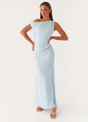 Front-Slit Dinner Date Maxi Dress - Blue