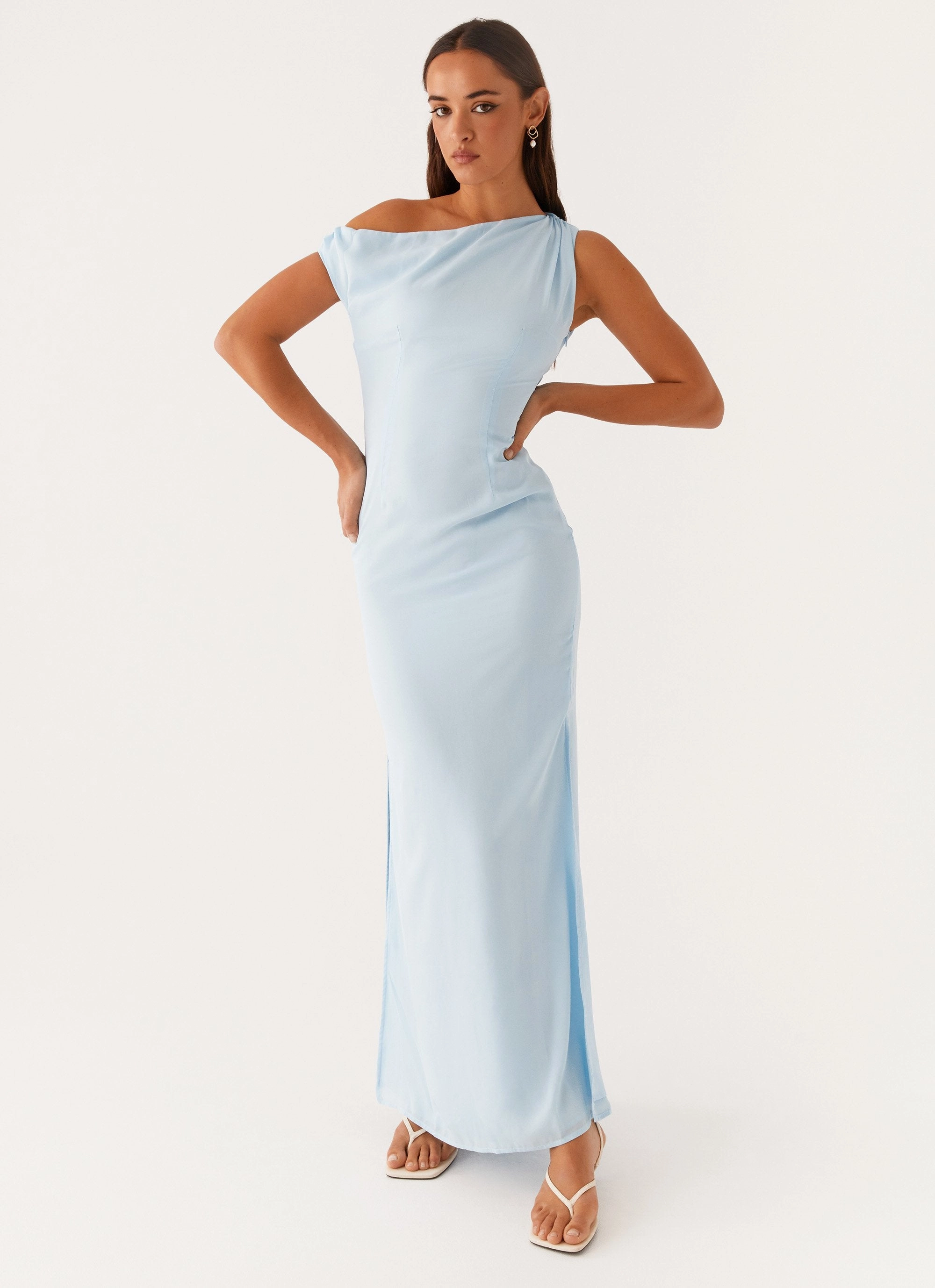 Front-Slit Dinner Date Maxi Dress - Blue