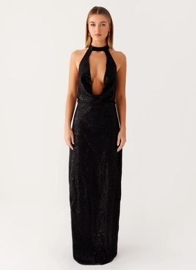 Exclusive-Design Empire Sequin Maxi Dress - Black