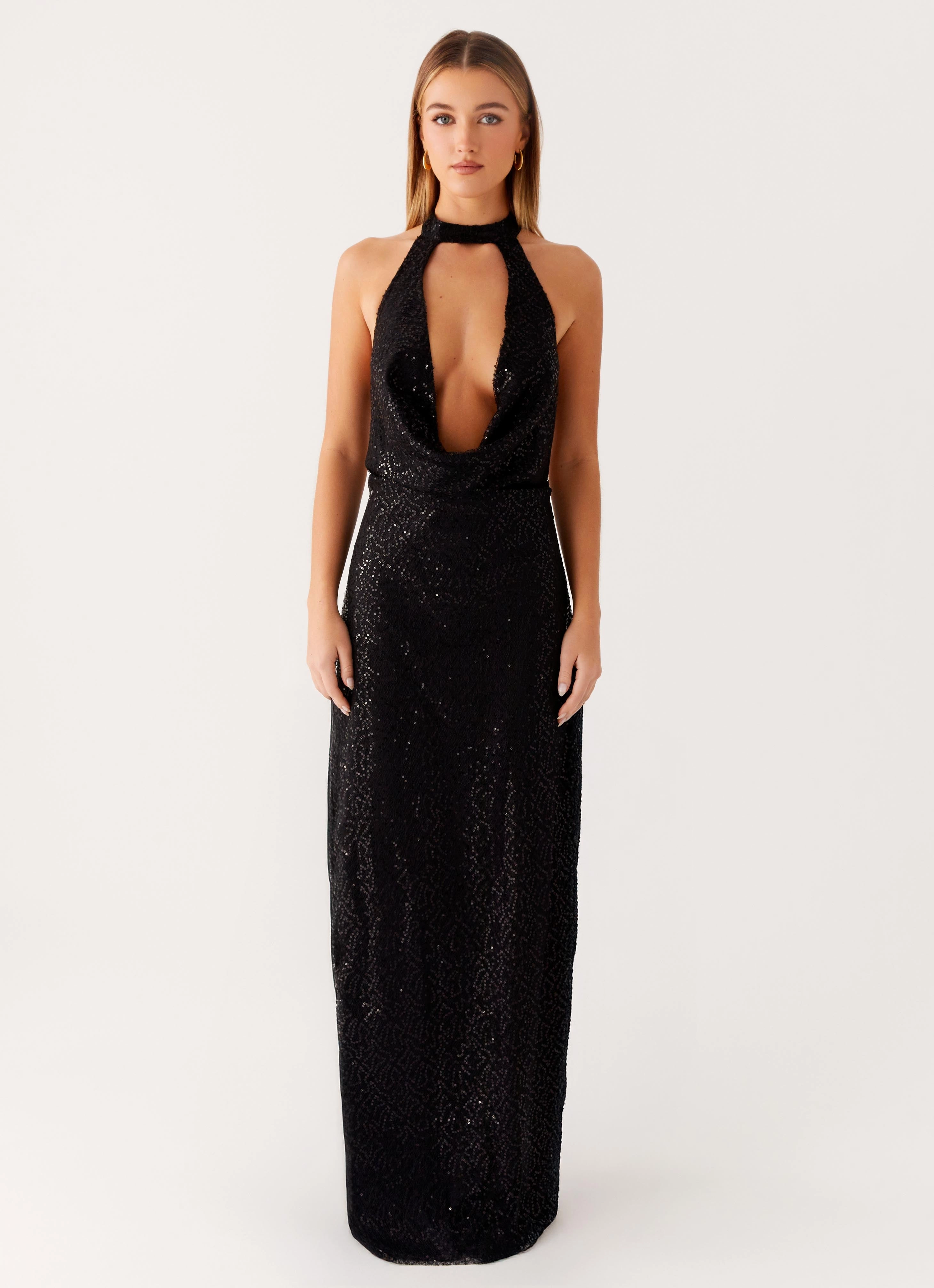 Exclusive-Design Empire Sequin Maxi Dress - Black