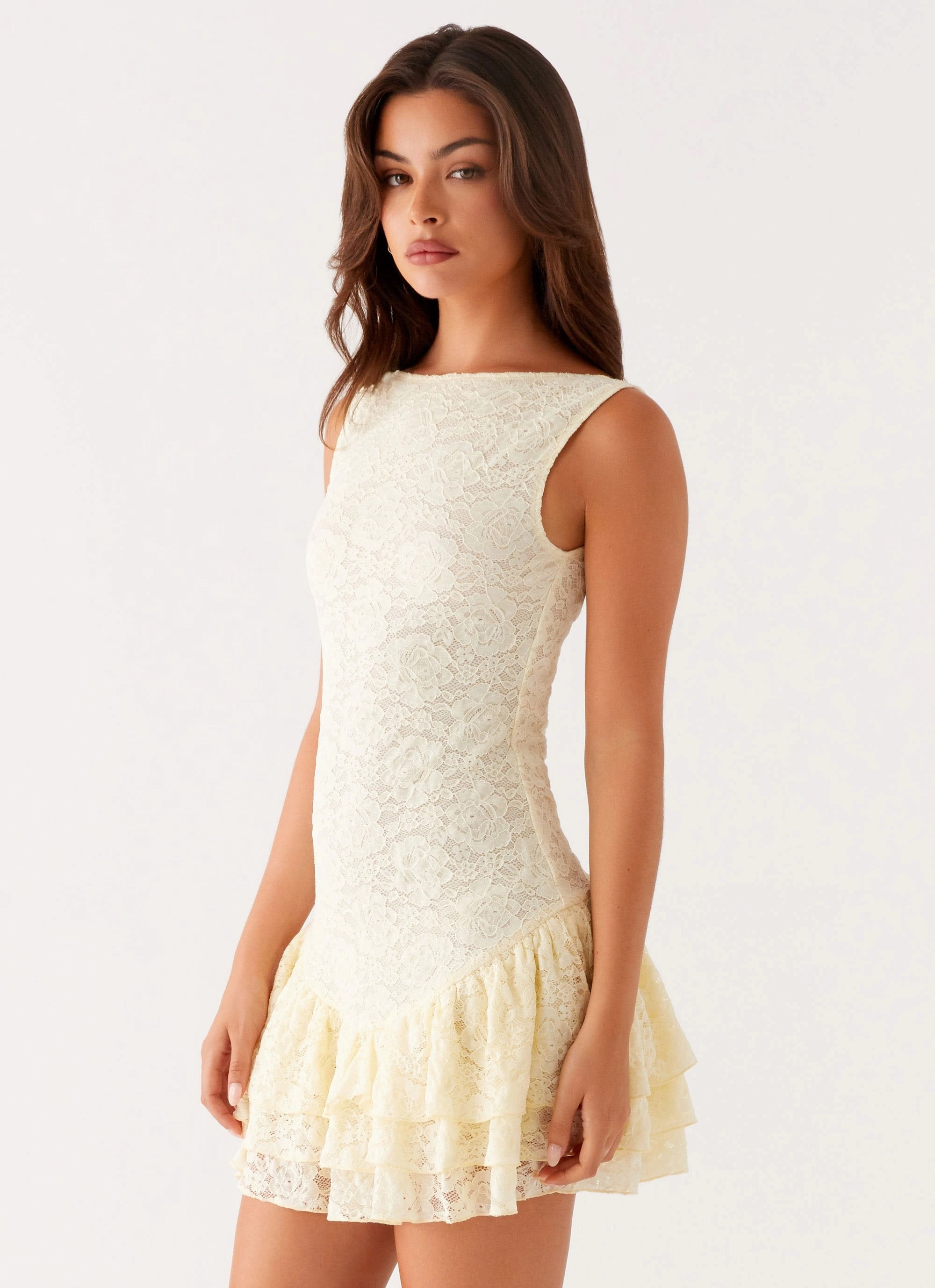 Manuka Ruffle Mini Dress - Yellow Seamless-Look