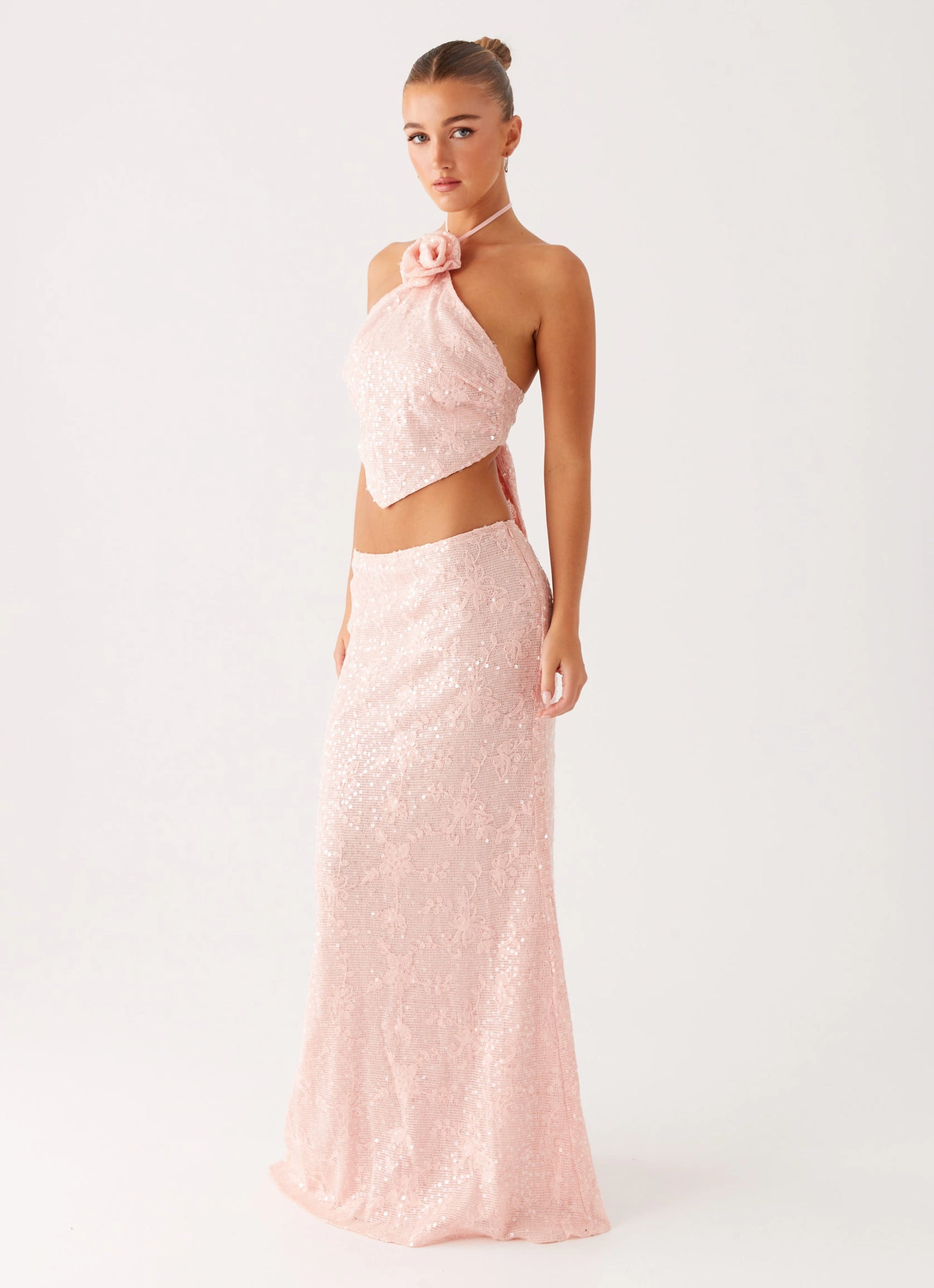 Nico Sequin Maxi Skirt - Pink Low Bulk windproof