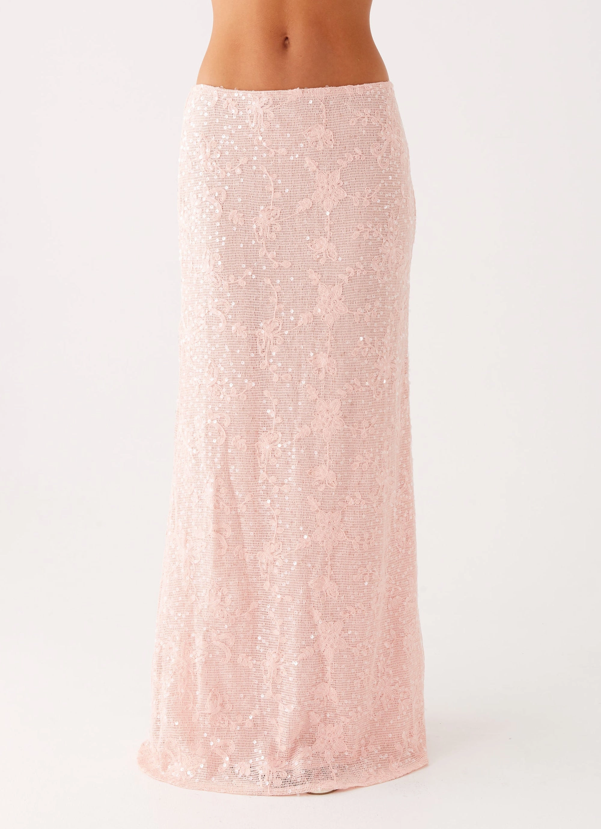 Flat waistband Body Shape Nico Sequin Maxi Skirt - Pink