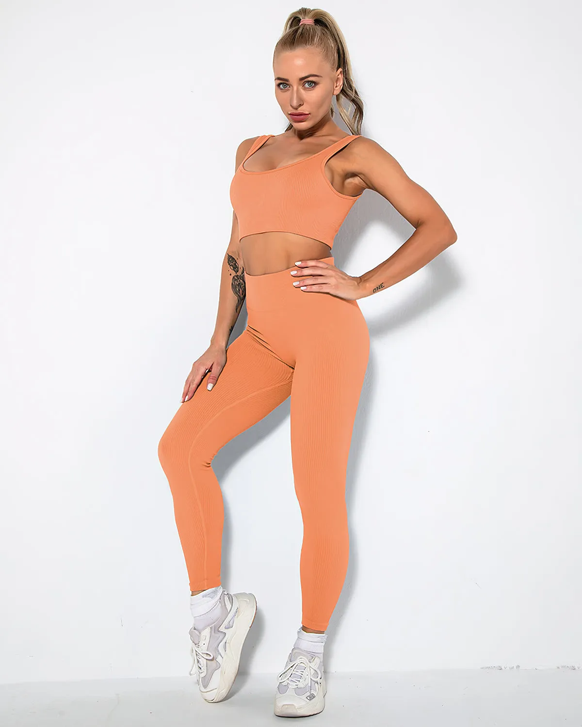 Nieve Ribbed Seamless Leggings - Tangerine