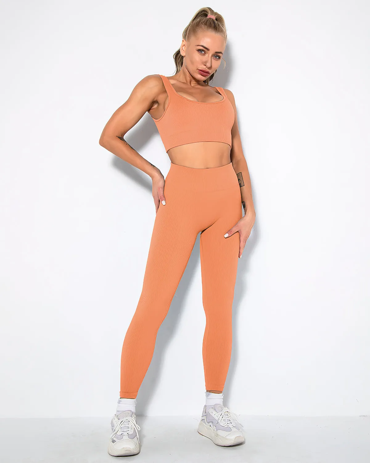 Nieve Ribbed Seamless Leggings - Tangerine