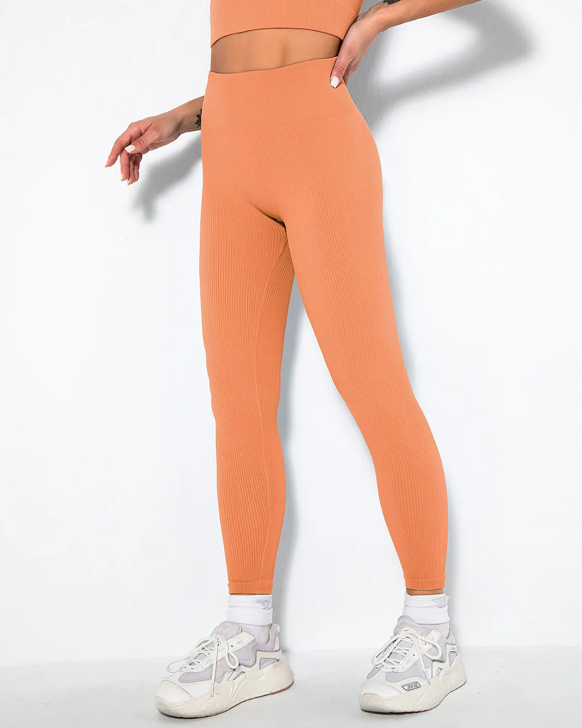 Nieve Ribbed Seamless Leggings - Tangerine