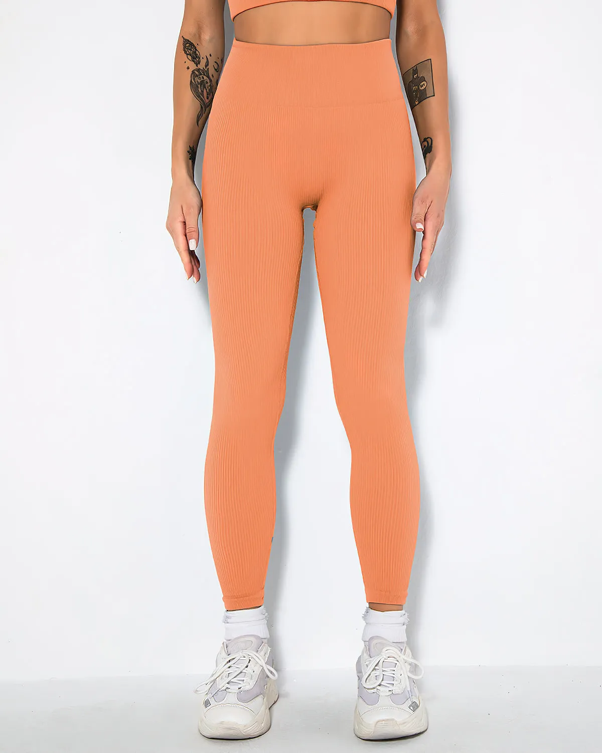 Nieve Ribbed Seamless Leggings - Tangerine