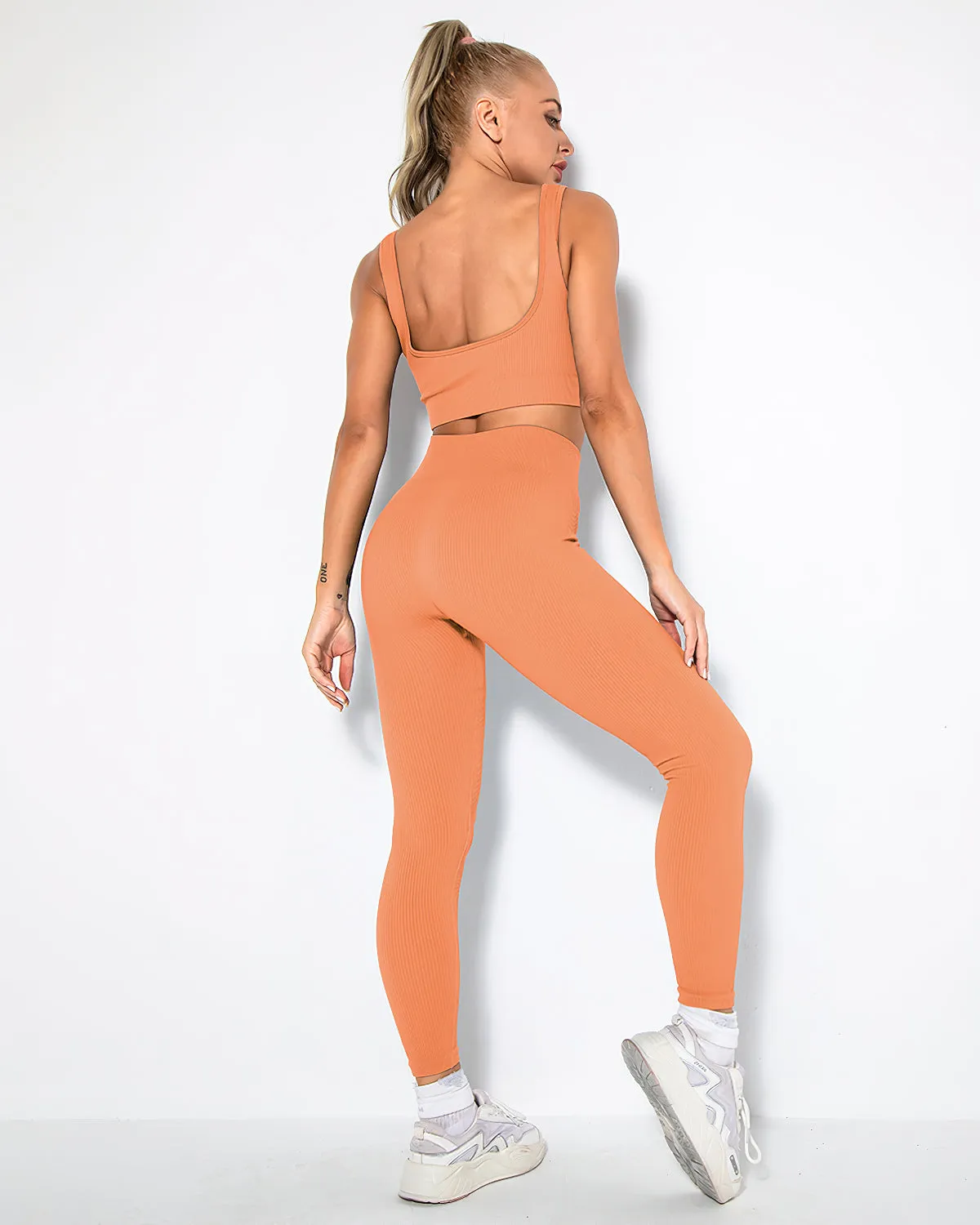 Nieve Ribbed Seamless Leggings - Tangerine