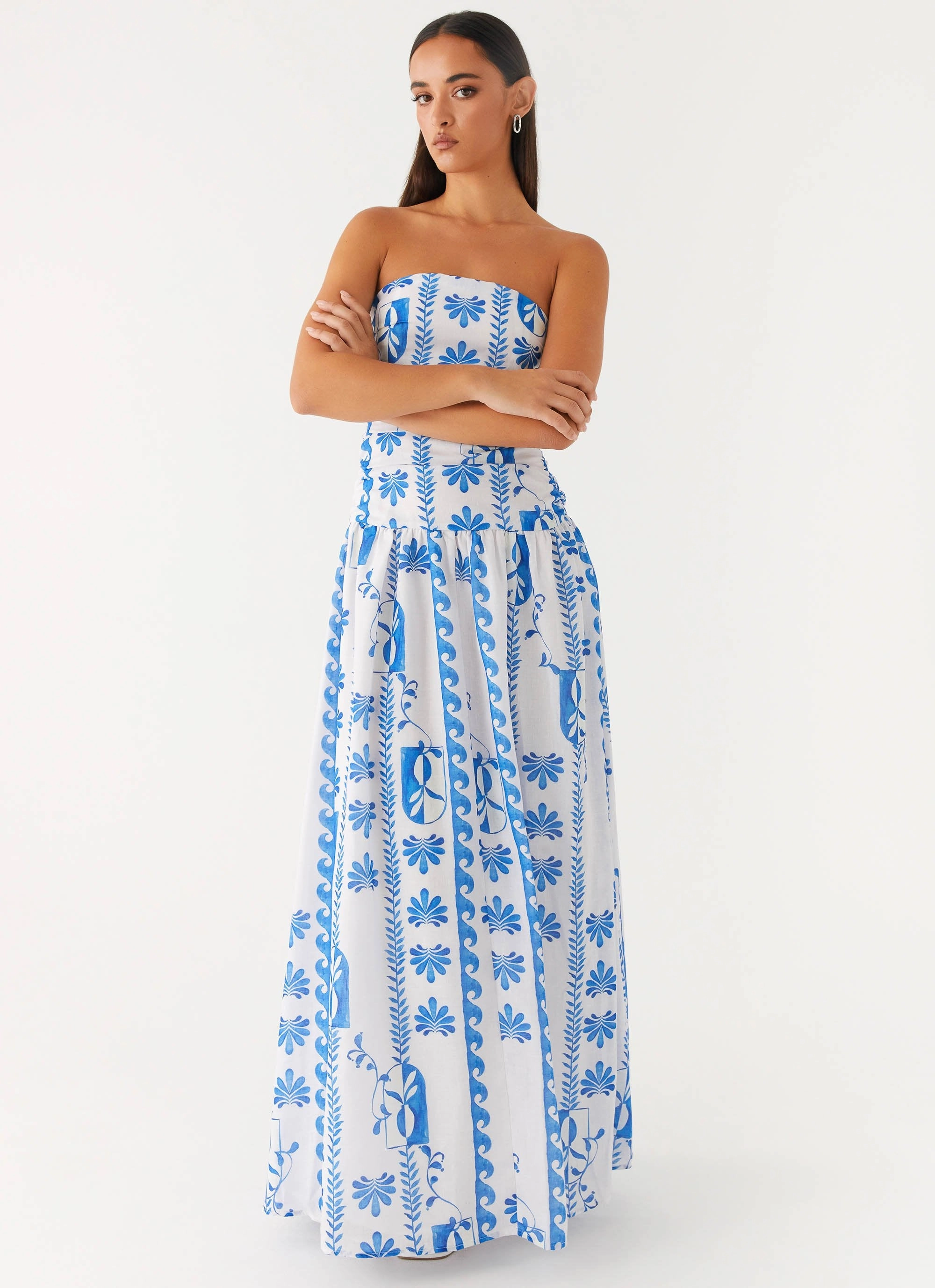 Layered Movement cut out Carmel Maxi Dress - Floral Wave