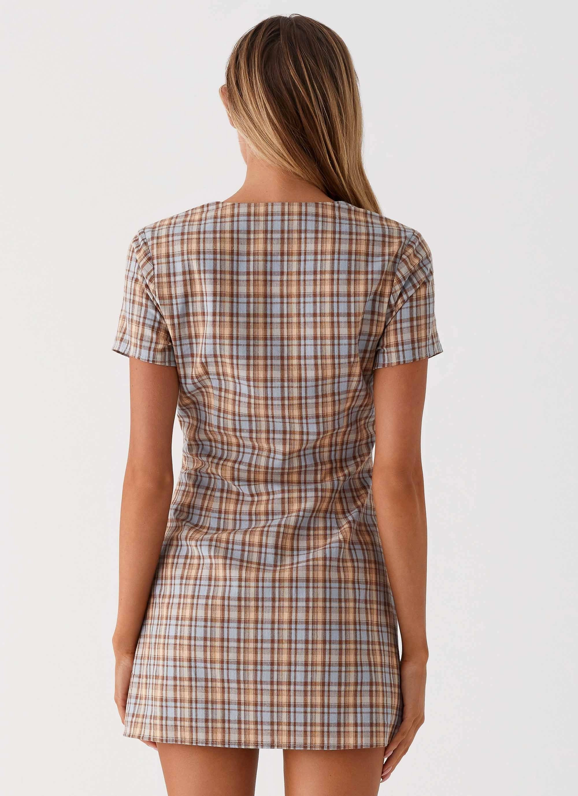 Applique-Detail Niki Cap Sleeve Mini Dress - Check