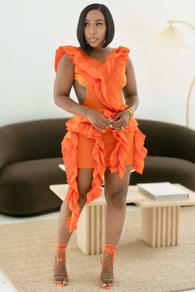 Nina Elegance Open Back Mini Dress-Orange Bold Cut Lounge Mode