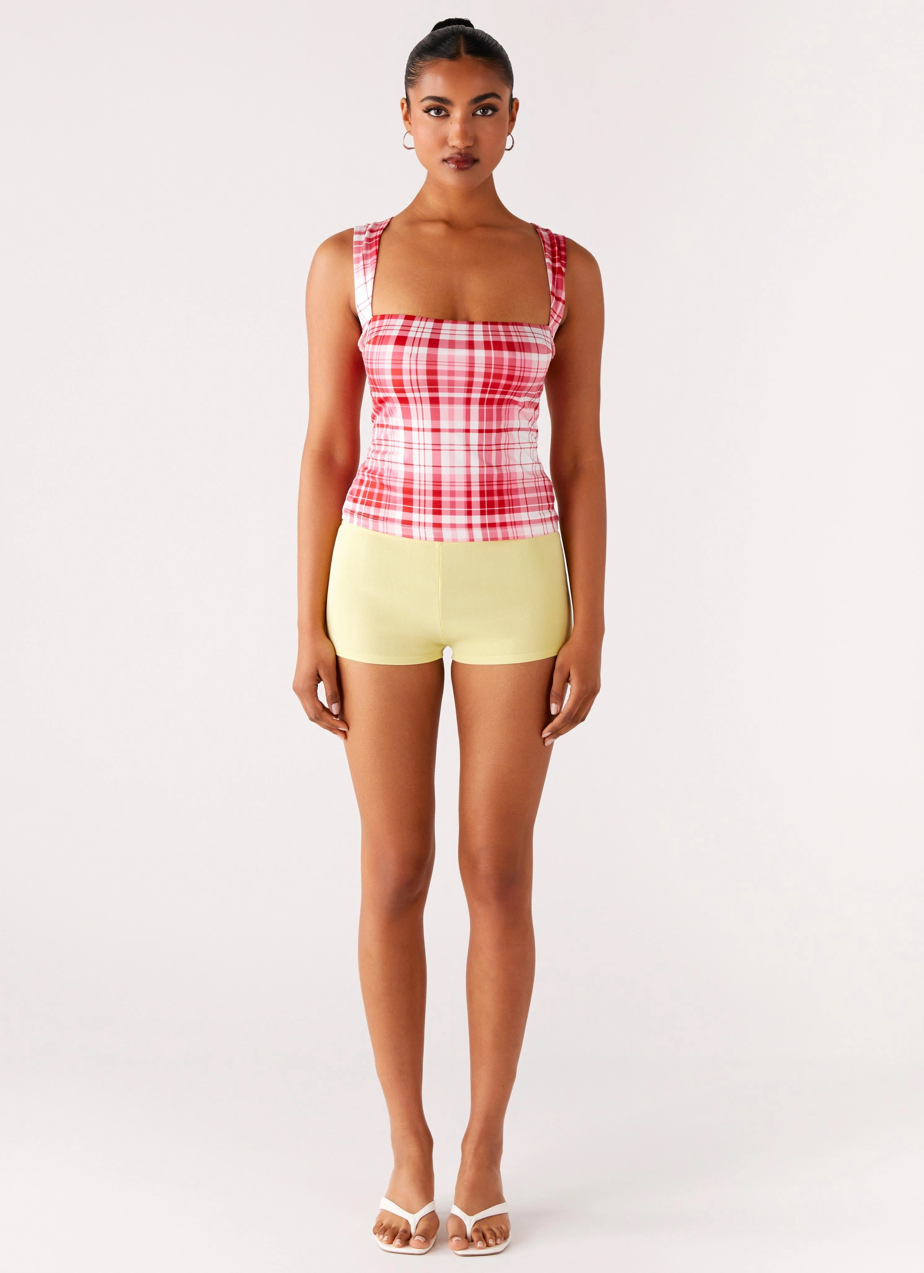 No Drama Strap Top - Pink Check CompactSize Recycled Polyester Blend