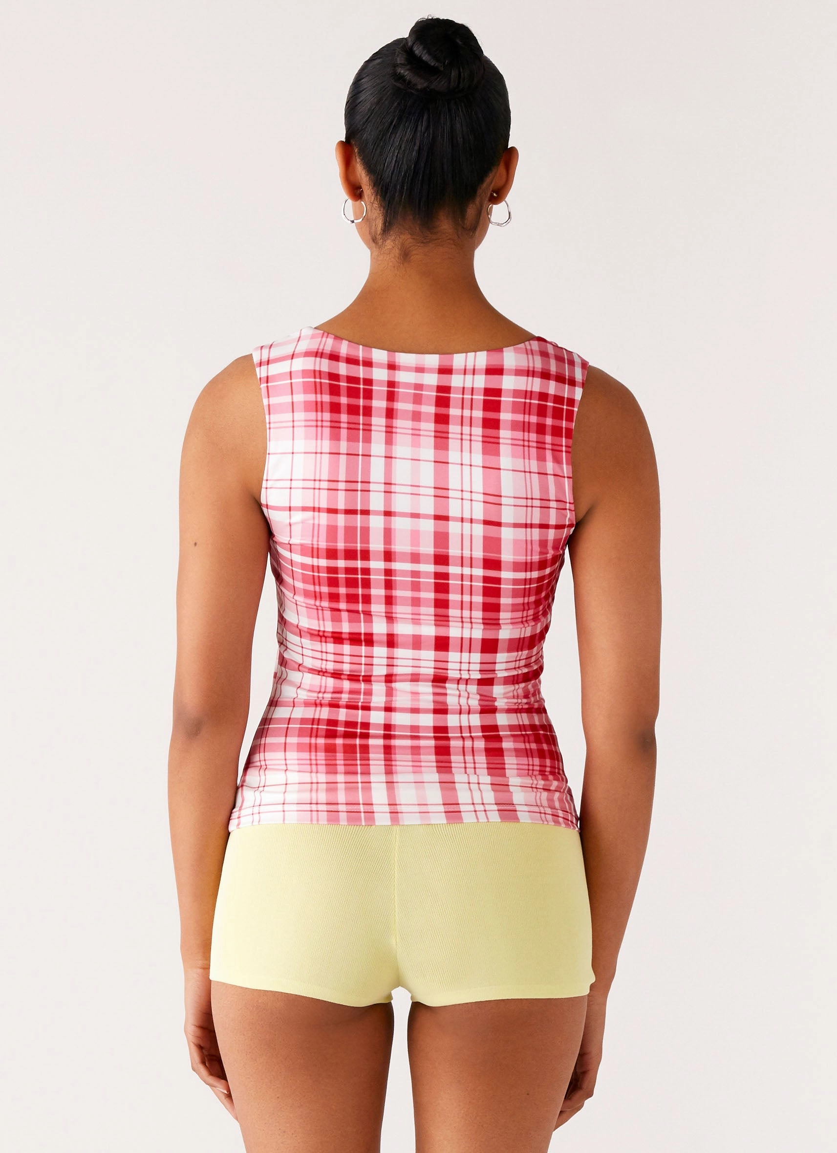 No Drama Strap Top - Pink Check Quick-Dry Fabric