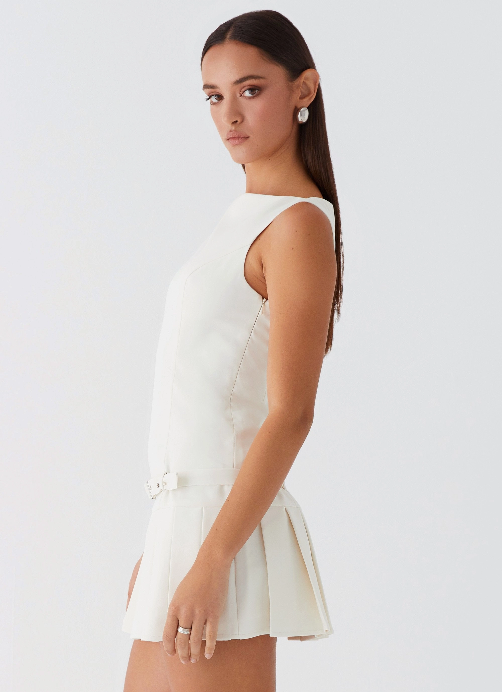 No More Excuses Belt Mini Dress - Ivory Mermaid-Hem
