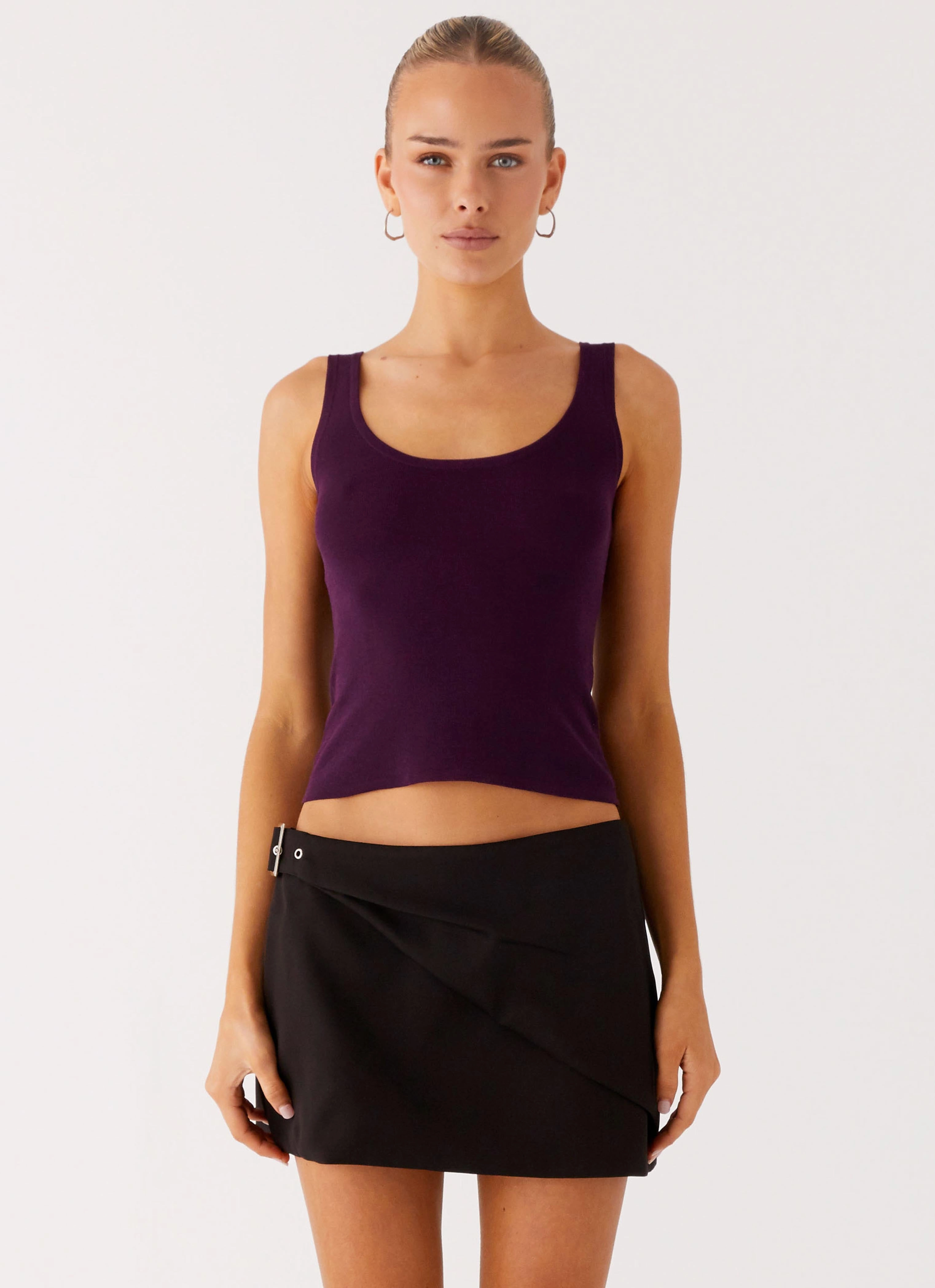 Non Restrictive Collar Chic Look No Signal Knit Top - Plum