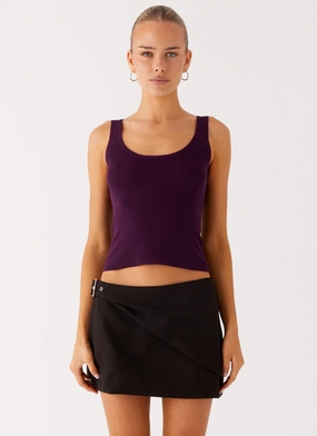 Non Restrictive Collar Chic Look No Signal Knit Top - Plum