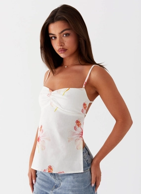 ZipperedPockets Contemporary Cut Rosy Linen Backless Top - Camellia