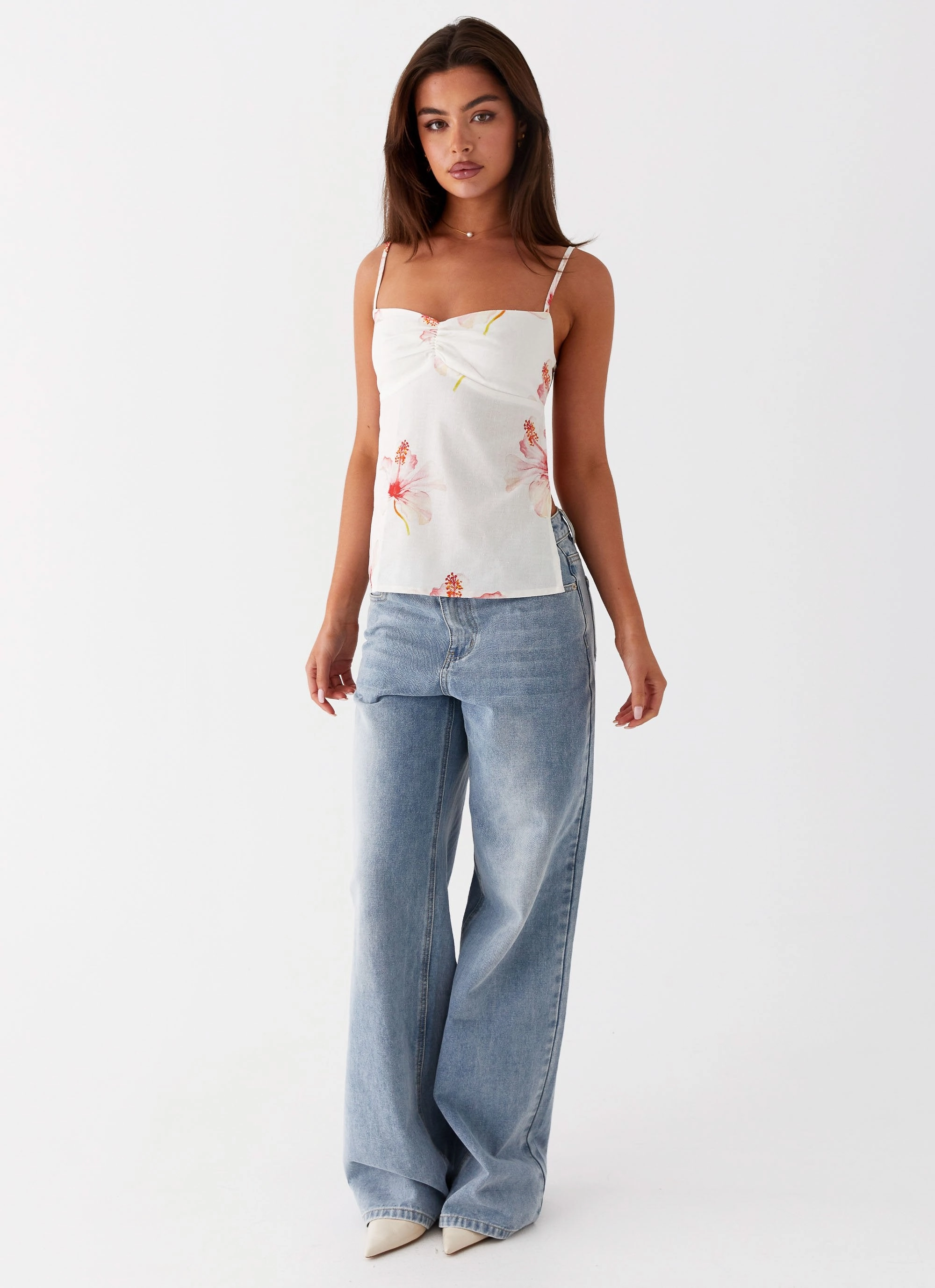 RubberizedGrip Rosy Linen Backless Top - Camellia