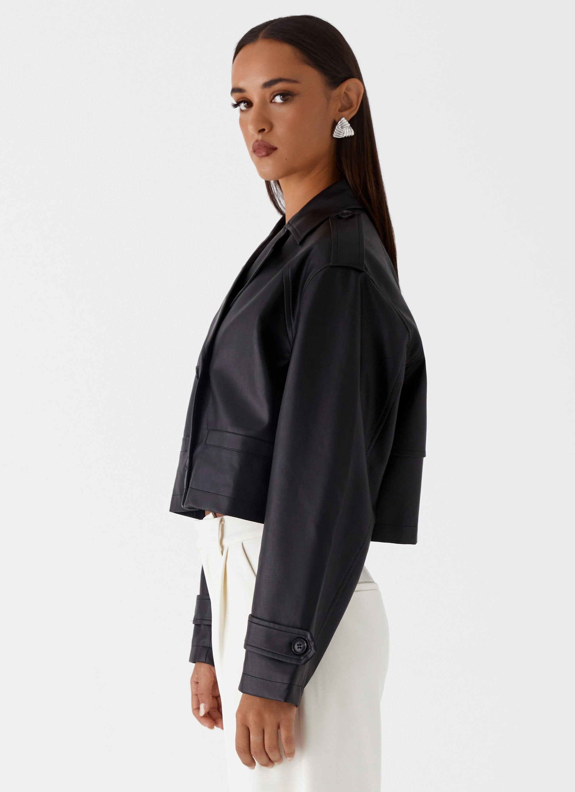 Articulated Knees HighNeckDesign Bryson Cropped Jacket - Black