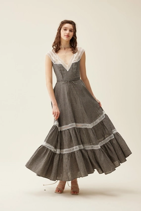 Cherry Tree 25 | Lace Linen flared dress AdjustableDrawstring