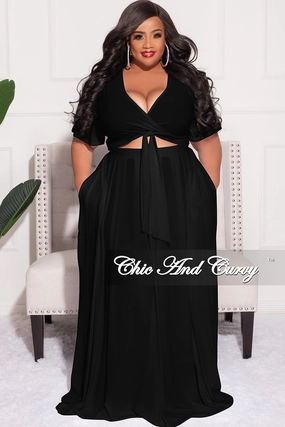 Comfort Focused Breathable Weave Fabric Final Sale Plus Size 2pc Skirt Set in Black