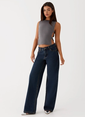 High Rise Keanna Low Rise Denim Jeans - Washed Denim
