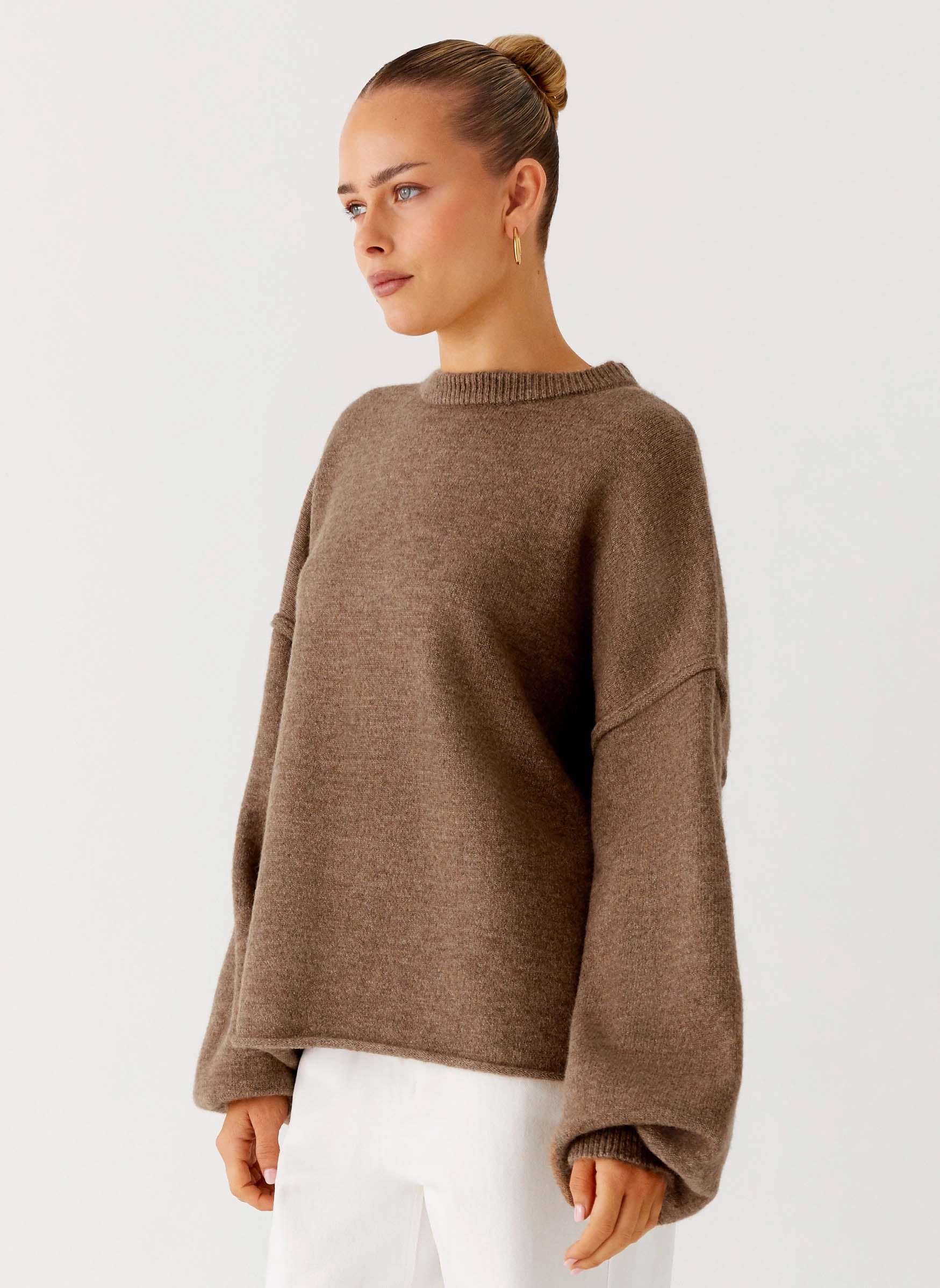 Wind Blocking Fabric Jack Oversized Knit Sweater - Tan Marle