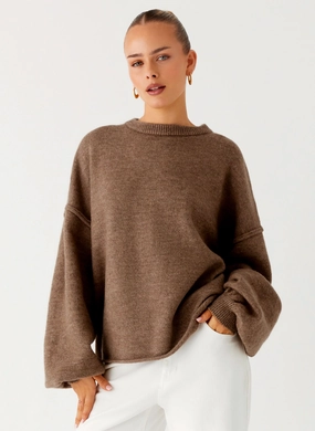 UV Protection Finish Layered Collar Jack Oversized Knit Sweater - Tan Marle