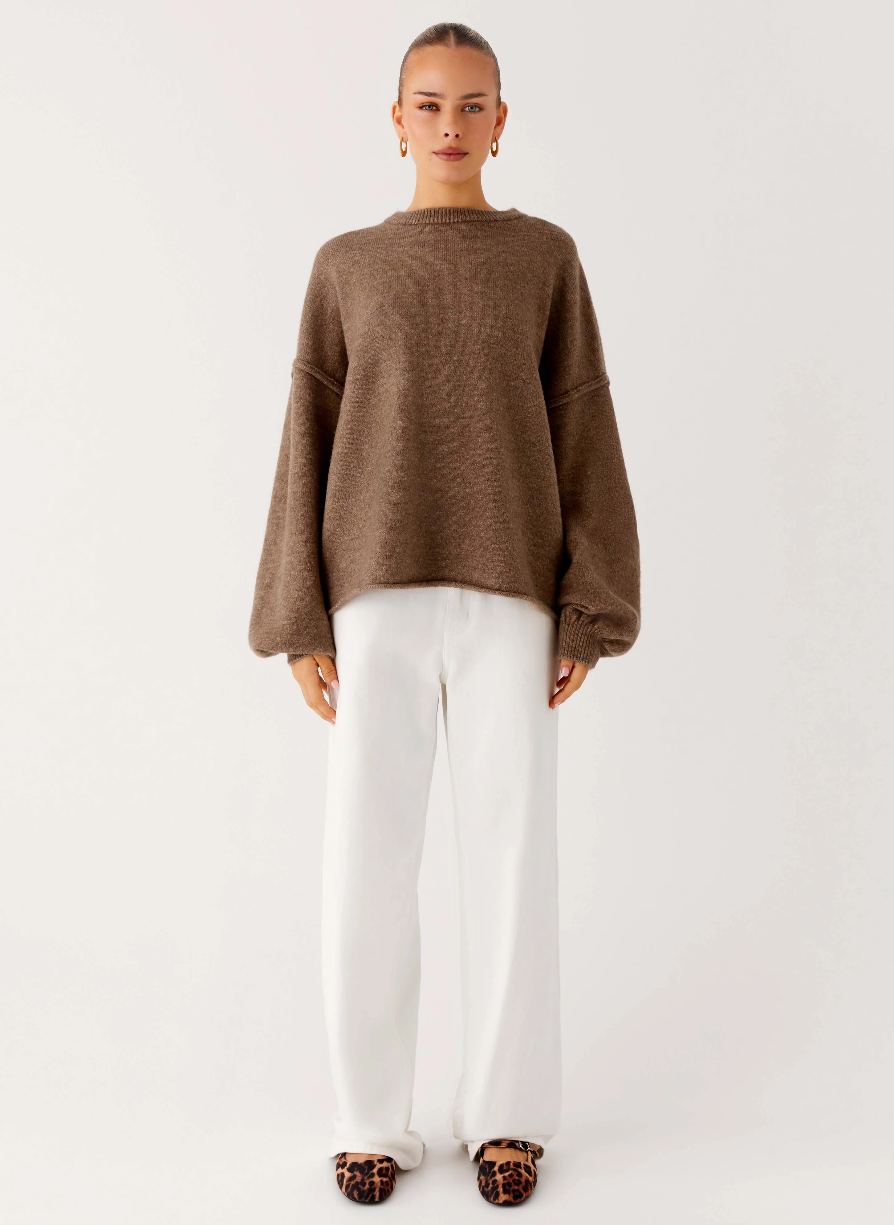 Packable design Durable Color Retention Jack Oversized Knit Sweater - Tan Marle