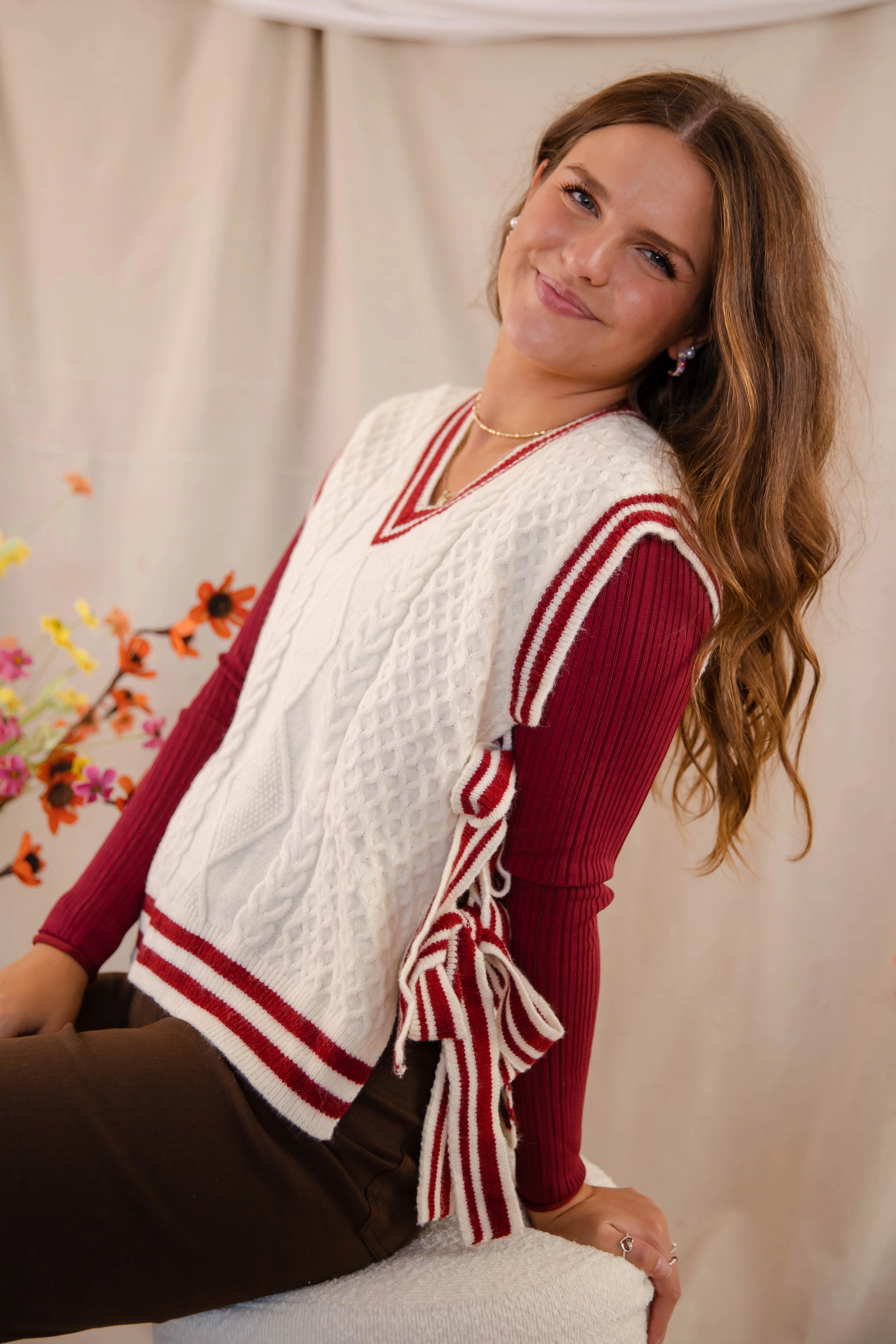 Street Style Truth Or Dare Sweater Vest-Brick
