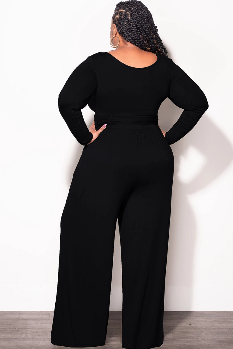 Final Sale Plus Size 2pc Crop Top and Palazzo Pant Set in Black Trendy Comfort Breathable Waistband
