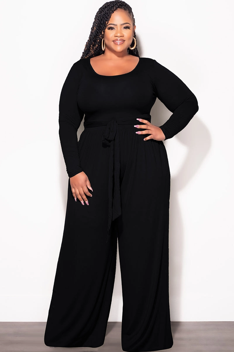 Casual Appeal Non Restrictive Final Sale Plus Size 2pc Crop Top and Palazzo Pant Set in Black