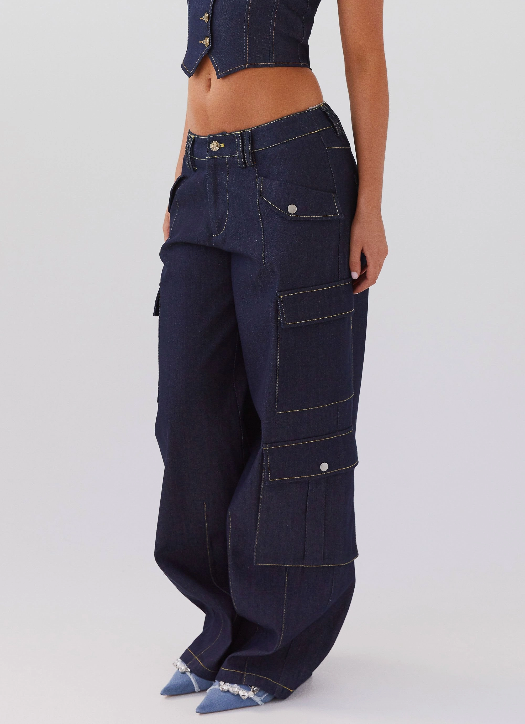 Greedy Denim Cargo Pants - Indigo Slim Look Fit