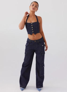 Timeless Design hypoallergenic material Greedy Denim Cargo Pants - Indigo