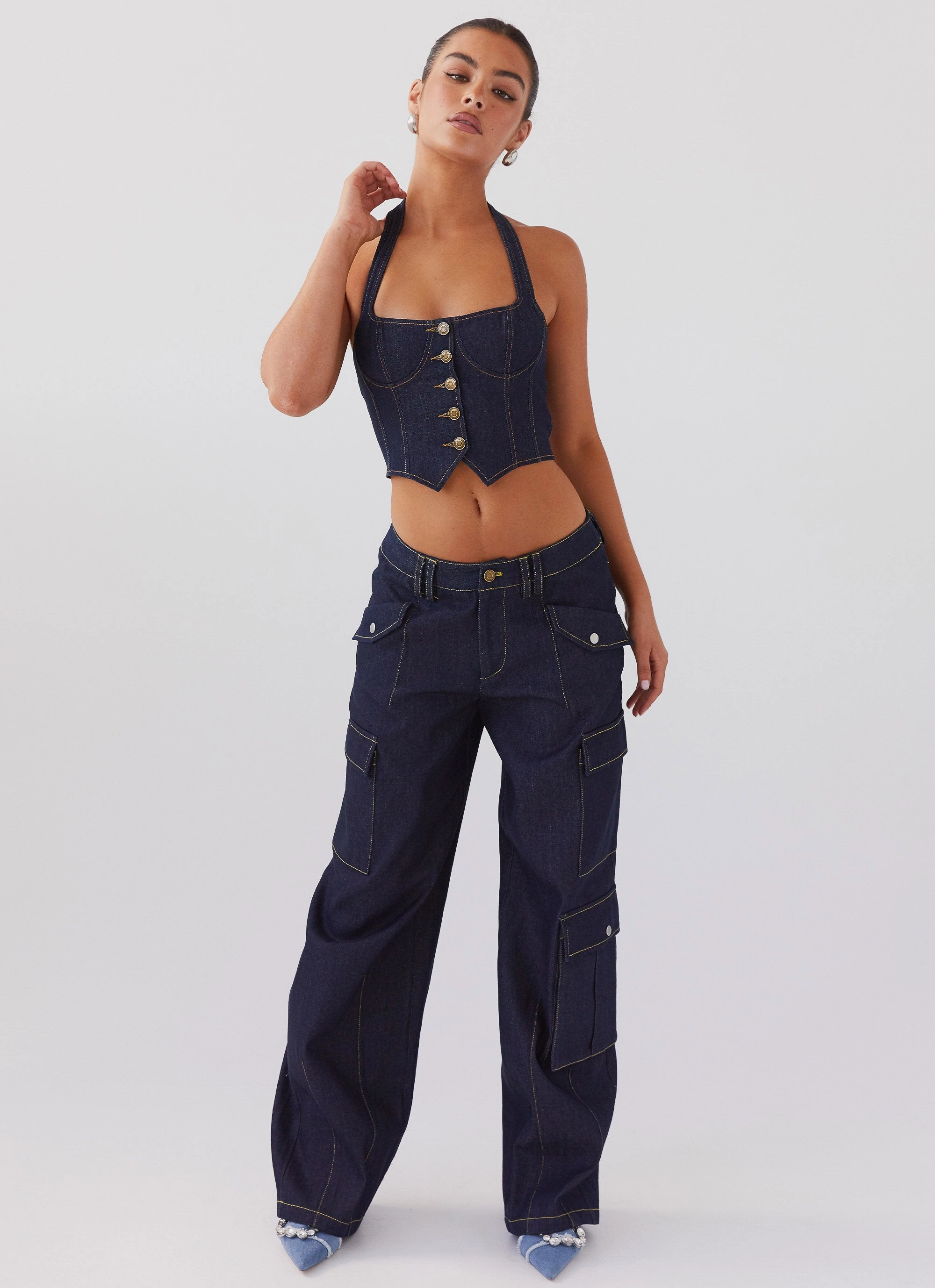 Timeless Design hypoallergenic material Greedy Denim Cargo Pants - Indigo